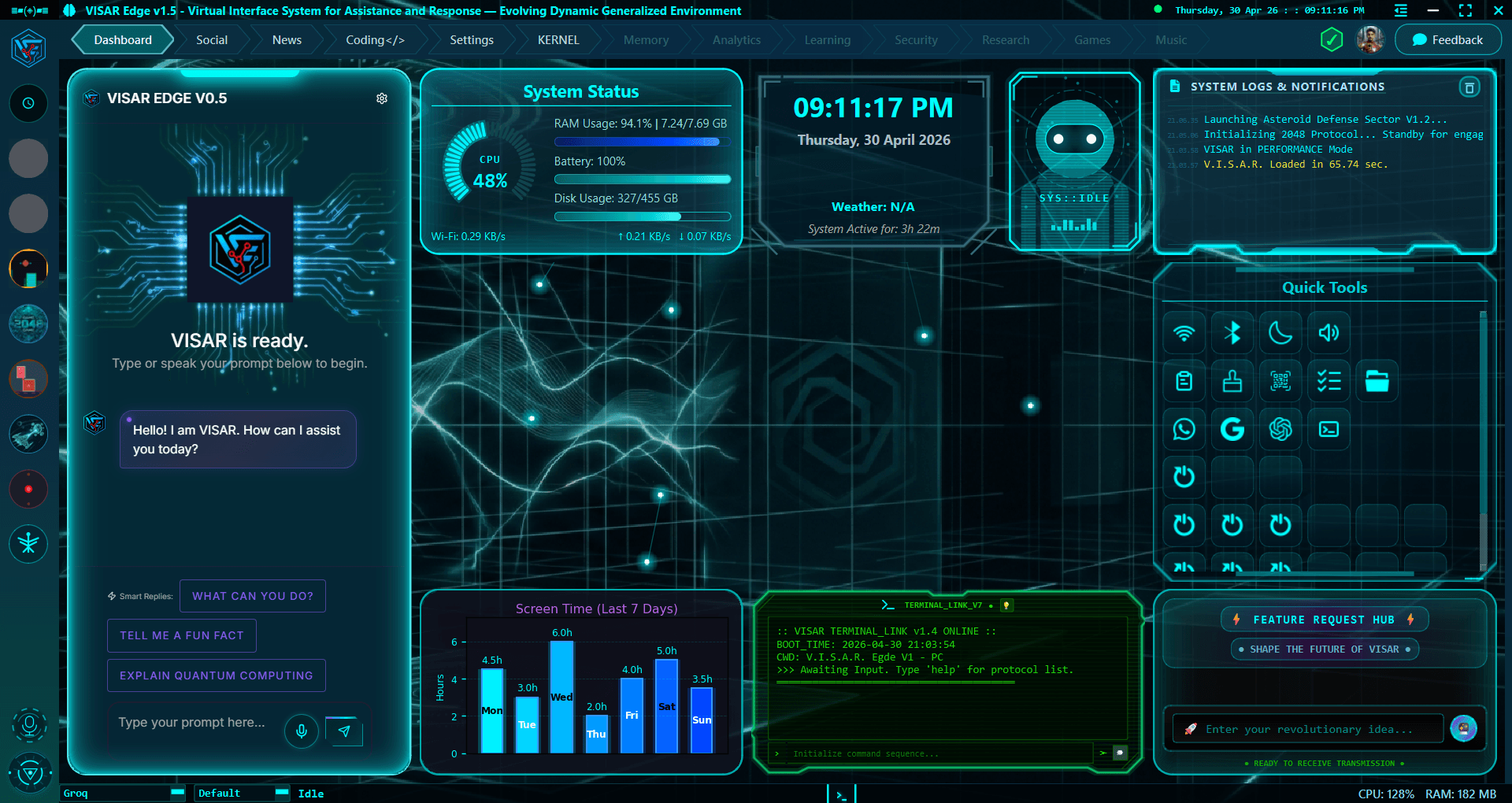 VISAR Edge Main Dashboard