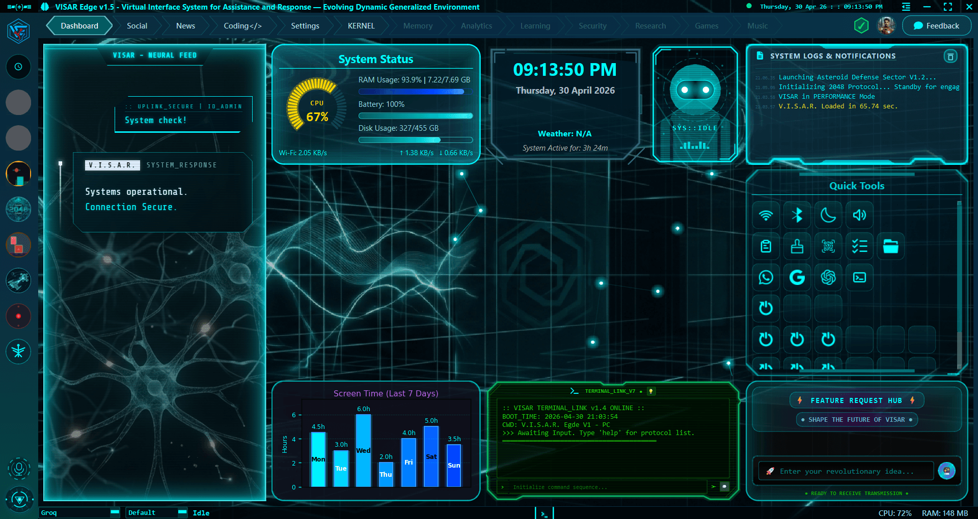 VISAR Edge Main Dashboard